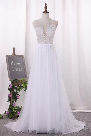Bradyonlinewholesale Elegant Jewel Tull Lace Wedding Dress Sleeveless Appliques Ruffles Bridal Gowns On Sale_1