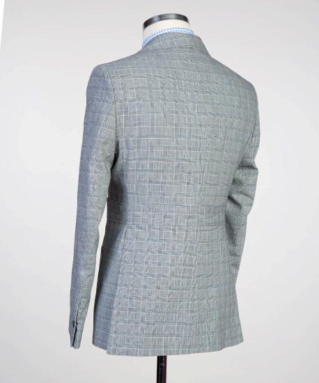 Light Gray Plaid Two-Piece Fitted Men's Suit_3