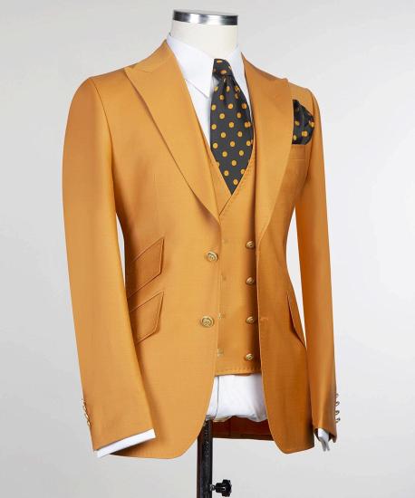 New style yellow pointed collar three-piece fashion men suits_3