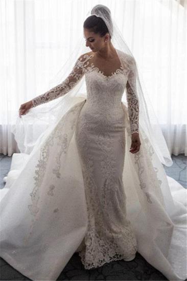 Gorgeous Mermaid Lace Bowknot Wedding Bride Dress| Detachable Overskirt Sleeve Bridal Dress