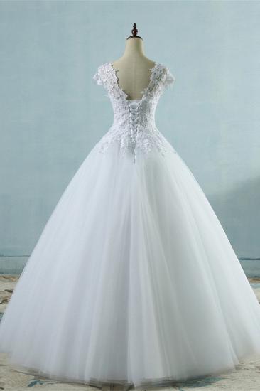 Bradyonlinewholesale Elegant V-Neck Tull Lace White Wedding Dress Short Sleeves Appliques Bridal Gowns Online_2