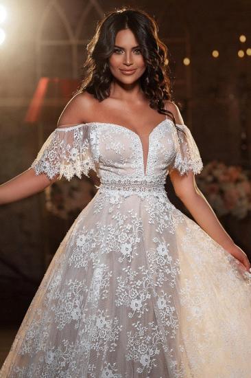 Off the shoulder v-neck white lace wedding dress_2