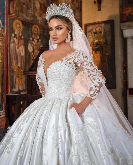 Gorgeous Long Sleeves Bridal Gown 3D Floral Lace Appliques V-Neck Wedding Dress_4