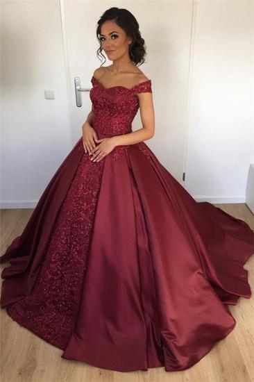 Off The Shoulder Burgundy Evening Gown Beads Appliques Popular New Prom Dresses_1