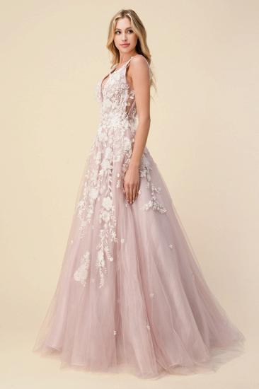 Deep V-NeckWhite Lace Appliques Tulle Formal Dress Evening Dress_3