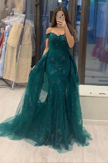 Off Shoulder Tulle Mermaid Evening Gown with Detachable Train_2