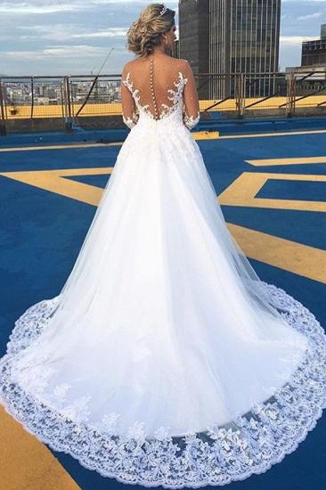 Gorgeous Lace Sweep Train Bridal Gown Long Sleeve Tulle Wedding Dresses