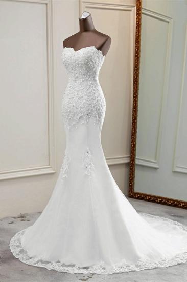 Bradyonlinewholesale Chic Strapless Lace Appliques White Mermaid Wedding Dresses with Beadings Online_4