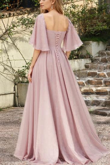 Stylish Sweetheart Half Sleeves Chiffon Ruched Bridesmaid Dress High Split_2