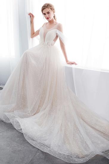 A-line Sleeveless Floor Length Lace Ivory Wedding Dresses_8