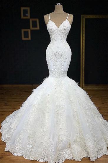 Bradyonlinewholesale Sexy Spaghetti Straps Sleeveless White Wedding Dresses With Appliques Mermaid Sleeveless Bridal Gowns On Sale_1