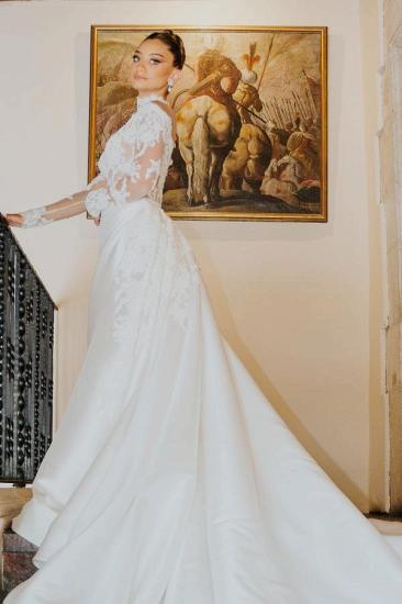 Empire Wedding Dresses A Line Saitn Wedding Dress Lace Sleeves_2