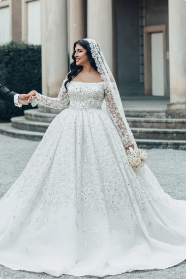 Luxury Wedding Dresses Princess Glitter Wedding Dresses with Sleeves_6