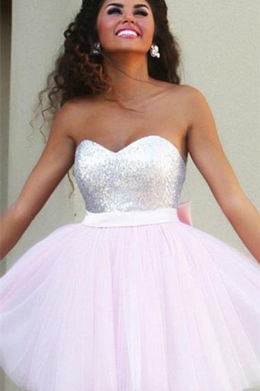 New Arrival Cute Pink Sweetheart Mini Homecoming Dress Sequined Bowknot Short Cocktail Dress_1