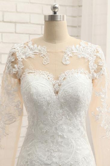 Bradyonlinewholesale Elegant Jewel Mermaid Lace Wedding Dress Long Sleeves White Appliques Bridal Gowns On Sale_4