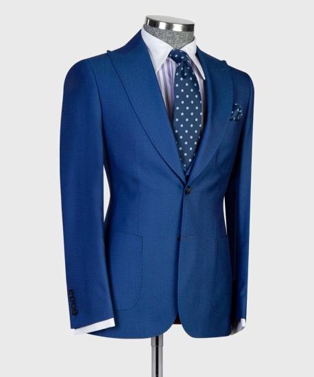Navy Latest Design Point Lapel Slim Fit Business Men's Suit_5