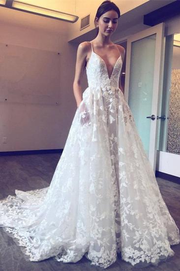 Gorgeous V-Neck Lace Wedding Dress | Bridal Gowns with Train