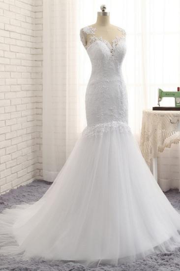 Bradyonlinewholesale Stunning Jewel White Tulle Lace Wedding Dress Appliques Sleeveless Bridal Gowns On Sale_3