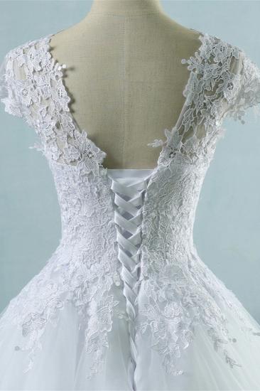Bradyonlinewholesale Elegant V-Neck Tull Lace White Wedding Dress Short Sleeves Appliques Bridal Gowns Online_4