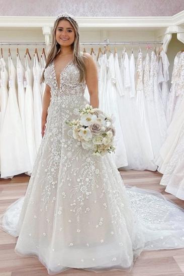 Romantic A-Line Long Spaghetti Strap Lace Wedding Dress