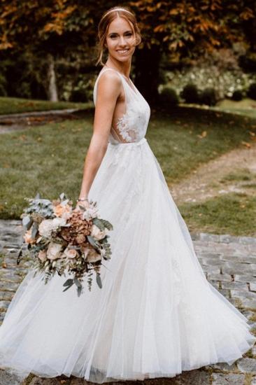 A line mopping boho V neck wedding dress | Wedding Dresses With Lace_4