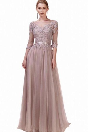 Chic Long Half Sleeves Lace Tulle Evening Swing Dres with Belt_1