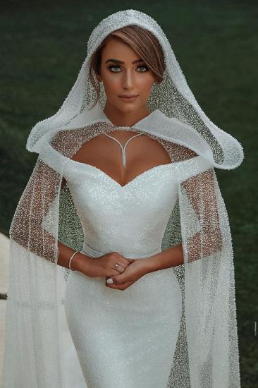 Trendy Off-the-shoulder White Mermaid Blet Wedding Dresses_5