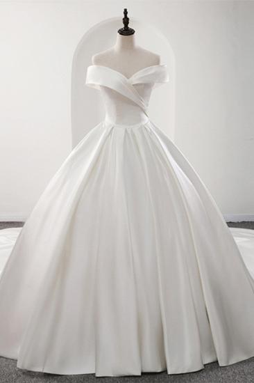 Bradyonlinewholesale Glamorous White Satin Ruffles Wedding Dresses Off-the-shoulder A-line Bridal Gowns Online_6