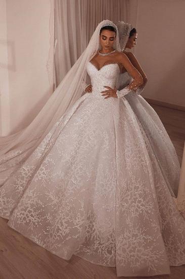 Luxury Strapless Beading Appliques Wedding Dress| Lace Sheer Tulle Bridal Dresses_2