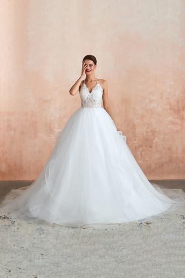 Carmen | Simple Halter Ball Gown Wedding Dress with Chapel Train, Open Back V-neck Lace Bridal Gowns For Summer/Fall Wedding_7