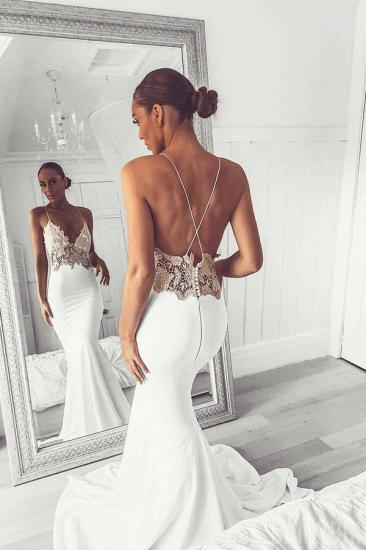Elegant Spaghetti-Straps Backless Appliques Mermaid Wedding Dress_3