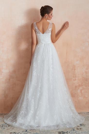 Affordable V-Neck Tulle Lace Long White Wedding Dress_2