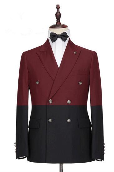 Emmanuel Stylish Burgundy and Black Double Breasted Point Lapel Men for Prom_1