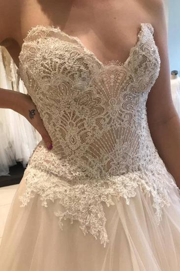Casual Chapel Train Sweetheart Princess Lace Wedding Dress with Romantic Tulle Skirt_3