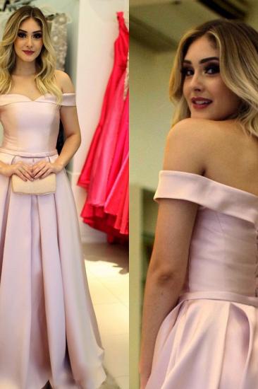 Simple A-Line Pink Prom Dresses | Elegant Off-The-Shoulder Lace-Up Evening Dresses_3