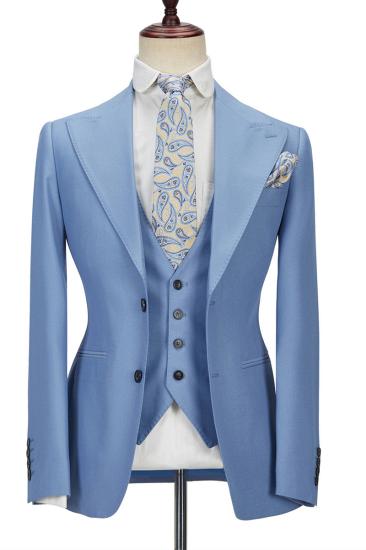 Gentle Blue Peak Lapel Mens Suit | 3 Piece Mens Formal Suit without Flap_1