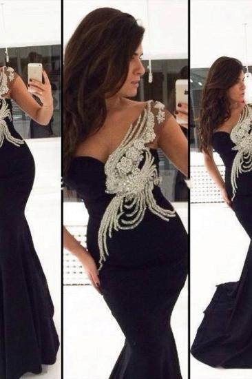 Sexy Black Mermaid Prom Dresses with Top Beaded Sequin Long Glorious Floor Length Evening Gowns_2