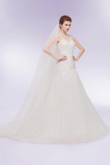 Mermaid V-neck Floor Length Tulle Wedding Dresses with Crystals_7