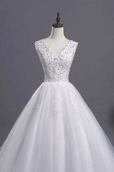 Bradyonlinewholesale Glamorous V-Neck Sequins White Tulle Wedding Dress Sleevels Lace Appliques Bridal Gowns On Sale_4