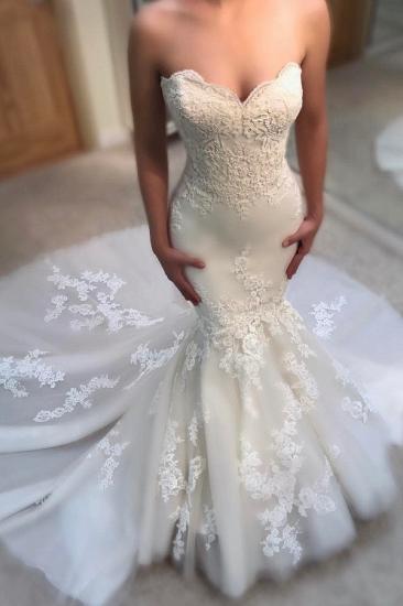 Elegant Summer Mermaid Wedding Dresses | Sweetheart Neck Appliques Sleeveless Bridal Gowns_2