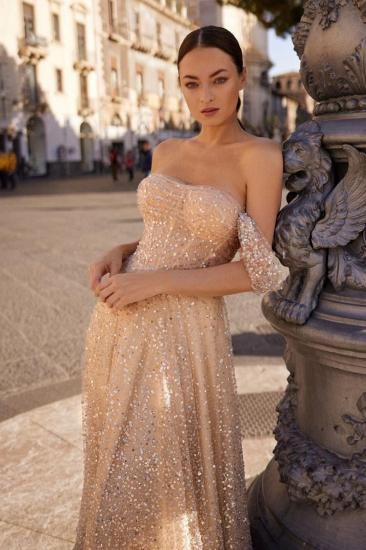 Champagne Evening Dresses Long Glitter Ball Gowns Cheap_3