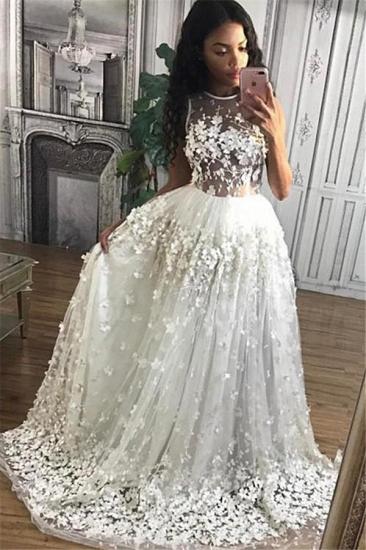 3D Floral Appliques Prom Dresses Sheer Tulle Gorgeous Formal Evening Gowns_1