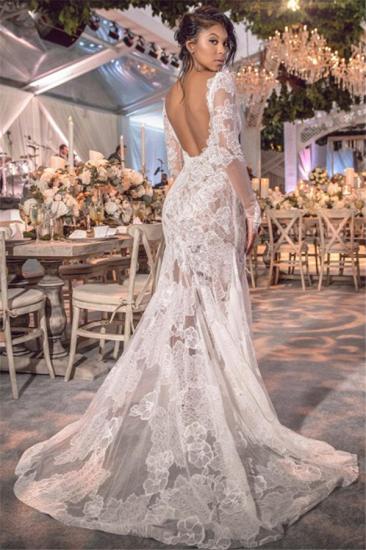 Long Sleeve Lace Wedding Dresses | Open Back See Through Wedding Gowns Online_2