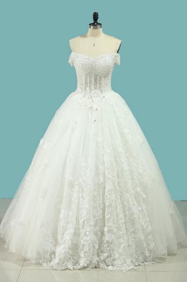 Bradyonlinewholesale Chic Strapless Sweetheart Tulle Wedding Dress Sleeveless Lace Appliques Bridal Gowns On Sale