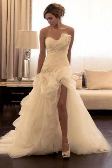 Beading Organza Sweep Train Sweetheart Sleeveless Ball Gown Wedding Dresses_1