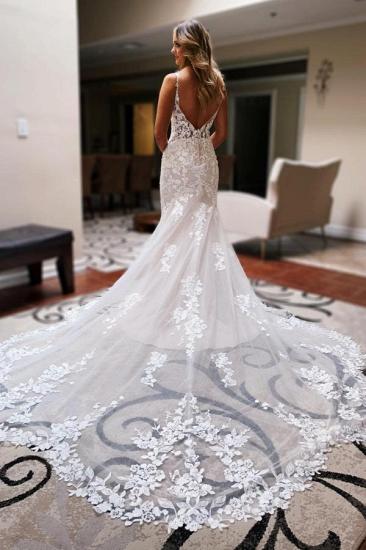 Mermaid Wedding Dress White Tulle Lace Appliques Bridal Gown_3