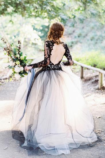 Gothic Fairytale Wedding Dress V-Neck Long Sleeves Tulle Bridal Dress_2
