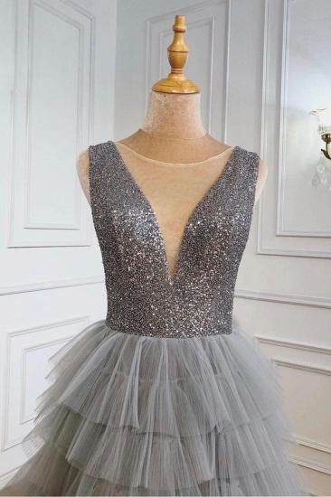 Charming Shinny Sequins V-Neck Tulle Layers Evening Dress Sleeveless_3