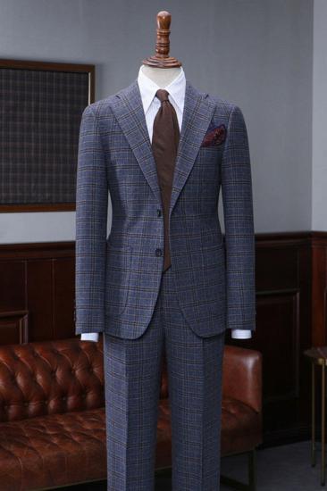 Antoine formal navy plaid slim-fit tailored suit with notched lapels_1