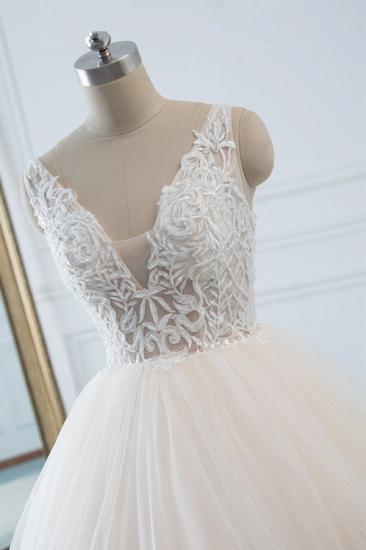 Bradyonlinewholesale Simple V-Neck White Tulle Wedding Dress Sleeveless Lace Top Bridal Gowns with Beadings On Sale_4
